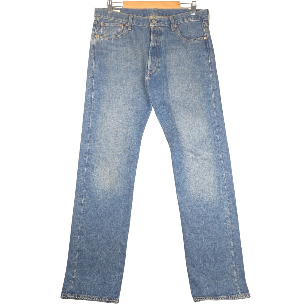 Levis Premium 501 Original Fit Jeans Mens 35x34 Medium Wash Blue Button Fly